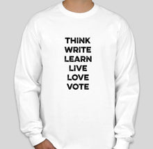 Load image into Gallery viewer, The Politicrat Daily Podcast white long-sleeve Six Of The Best unisex sweatshirt
