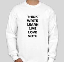 Load image into Gallery viewer, The Politicrat Daily Podcast white long-sleeve Six Of The Best unisex sweatshirt