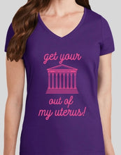 Load image into Gallery viewer, Get Your Supreme Court Out Of My Uterus purple t-shirt for women