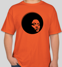 Load image into Gallery viewer, The Politicrat Daily Podcast Afro Black Woman unisex t-shirt in orange