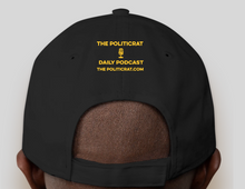 Load image into Gallery viewer, The Politicrat Daily Podcast Afro Black Woman Black/Gold New Era 9FORTY Adjustable Hat