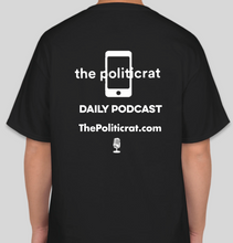 Load image into Gallery viewer, The Politicrat Daily Podcast White fist unisex t-shirt in black