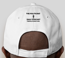 Load image into Gallery viewer, The Politicrat Daily Podcast Black New Era 9FORTY Adjustable Hat in white
