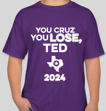 Load image into Gallery viewer, The Politicrat Daily Podcast Cruz Lose purple unisex t-shirt