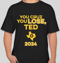 Load image into Gallery viewer, The Politicrat Daily Podcast Cruz Lose black/gold unisex t-shirt