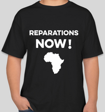 Load image into Gallery viewer, The Politicrat Daily Podcast Reparations Now! black unisex t-shirt
