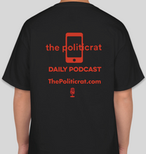 Load image into Gallery viewer, The Politicrat Daily Podcast Reparations Now! black/red unisex t-shirt