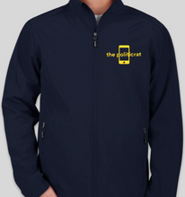 Load image into Gallery viewer, The Politicrat Daily Podcast Embroidered Logo Core 365 Fleece Lined Soft Shell Navy Jacket