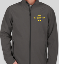 Load image into Gallery viewer, The Politicrat Daily Podcast Embroidered Logo Core 365 Fleece Lined Soft Shell Carbon Gray Jacket