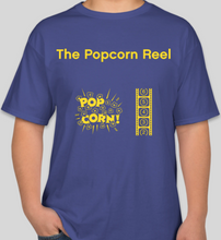 Load image into Gallery viewer, The Popcorn Reel Film Series royal blue t-shirt