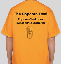 Load image into Gallery viewer, The Popcorn Reel Film Series clapperboard/film slate gold t-shirt