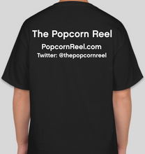 Load image into Gallery viewer, The Popcorn Reel Film Series clapperboard/film slate black t-shirt