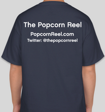 Load image into Gallery viewer, The Popcorn Reel Film Series clapperboard/film slate navy t-shirt