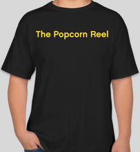 Load image into Gallery viewer, The Popcorn Reel Film Series original logo black t-shirt