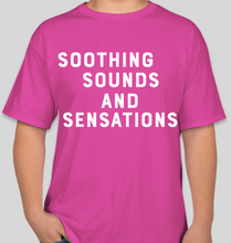 Load image into Gallery viewer, The Politicrat Daily Podcast "Soothing Sounds And Sensations" pink unisex t-shirt