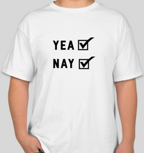 Load image into Gallery viewer, The Politicrat Daily Podcast Vote Yea Nay white unisex t-shirt