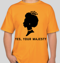 Load image into Gallery viewer, The Politicrat Daily Podcast Yes, Your Majesty gold unisex t-shirt