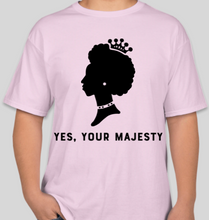 Load image into Gallery viewer, The Politicrat Daily Podcast Yes, Your Majesty pink unisex t-shirt