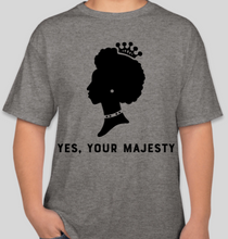 Load image into Gallery viewer, The Politicrat Daily Podcast Yes, Your Majesty Oxford Gray unisex t-shirt