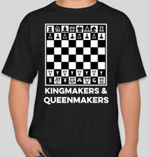 Load image into Gallery viewer, The Politicrat Daily Podcast Kingmakers & Queenmakers chessboard black unisex t-shirt