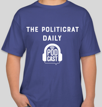 Load image into Gallery viewer, The Politicrat Daily Podcast Headphone Zone deep royal blue unisex t-shirt