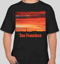 Load image into Gallery viewer, The Politicrat Daily Podcast San Francisco sunset black unisex t-shirt
