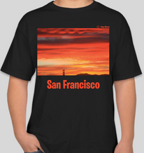 Load image into Gallery viewer, The Politicrat Daily Podcast San Francisco sunset black unisex t-shirt