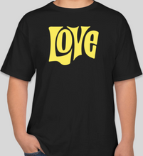 Load image into Gallery viewer, The Politicrat Daily Podcast Love In Retro black/lemon unisex t-shirt