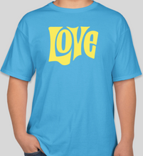 Load image into Gallery viewer, The Politicrat Daily Podcast Love In Retro aquatic blue/lemon unisex t-shirt