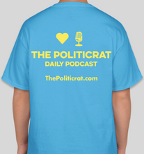 Load image into Gallery viewer, The Politicrat Daily Podcast Love In Retro aquatic blue/lemon unisex t-shirt