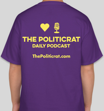 Load image into Gallery viewer, The Politicrat Daily Podcast Love In Retro purple/lemon unisex t-shirt