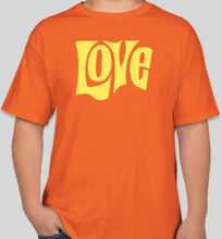 Load image into Gallery viewer, The Politicrat Daily Podcast Love In Retro safety orange/lemon unisex t-shirt