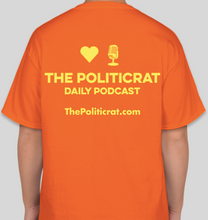 Load image into Gallery viewer, The Politicrat Daily Podcast Love In Retro safety orange/lemon unisex t-shirt
