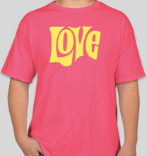 Load image into Gallery viewer, The Politicrat Daily Podcast Love In Retro safety pink/lemon unisex t-shirt