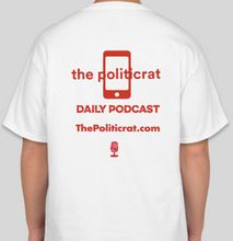 Load image into Gallery viewer, The Politicrat Daily Podcast No Means Hell No! white/red unisex t-shirt