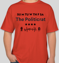 Load image into Gallery viewer, Official The Politicrat Daily Podcast Show Shirt (original logo colors: red/black)