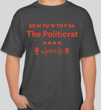 Load image into Gallery viewer, Official The Politicrat Daily Podcast Show Shirt (smoke grey/orange)