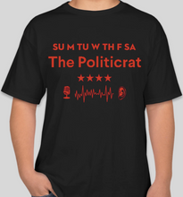 Load image into Gallery viewer, Official The Politicrat Daily Podcast Show Shirt (original logo colors: black/red)