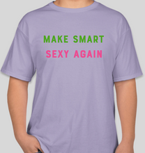 Load image into Gallery viewer, The Politicrat Daily Podcast Make Sexy Smart Again lavender unisex t-shirt