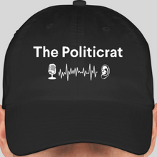 Load image into Gallery viewer, The Politicrat Daily Podcast official embroidered bio-washed baseball hat (black/white)