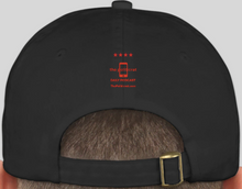 Load image into Gallery viewer, The Politicrat Daily Podcast official embroidered bio-washed baseball hat (black/red)