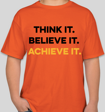 Load image into Gallery viewer, Think It Believe It Achieve It (TIBIA) orange unisex t-shirt