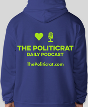 Load image into Gallery viewer, The Politicrat Daily Podcast Love in Retro EcoSmart 50/50 deep royal blue/lime greenPullover Hoodie