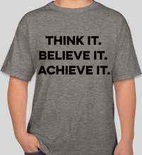 Load image into Gallery viewer, Think It Believe It Achieve It (TIBIA) Oxford grey unisex t-shirt