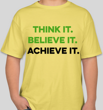 Load image into Gallery viewer, Think It Believe It Achieve It (TIBIA) yellow unisex t-shirt