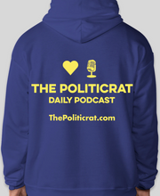 Load image into Gallery viewer, The Politicrat Daily Podcast Love in Retro EcoSmart 50/50 deep royal blue Pullover Hoodie
