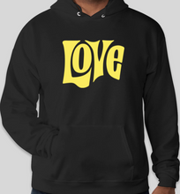 Load image into Gallery viewer, The Politicrat Daily Podcast Love in Retro EcoSmart 50/50 Black Pullover Hoodie