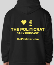 Load image into Gallery viewer, The Politicrat Daily Podcast Love in Retro EcoSmart 50/50 Black Pullover Hoodie