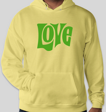 Load image into Gallery viewer, The Politicrat Daily Podcast Love in Retro EcoSmart 50/50 Yellow Pullover Hoodie
