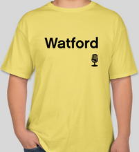 Load image into Gallery viewer, The Politicrat Daily Podcast Destination Series Watford yellow unisex t-shirt